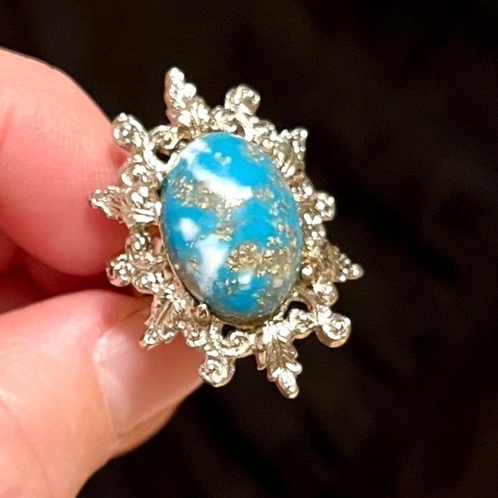Costume Turquoise Silver Statement Ring Adjustabl… - image 1